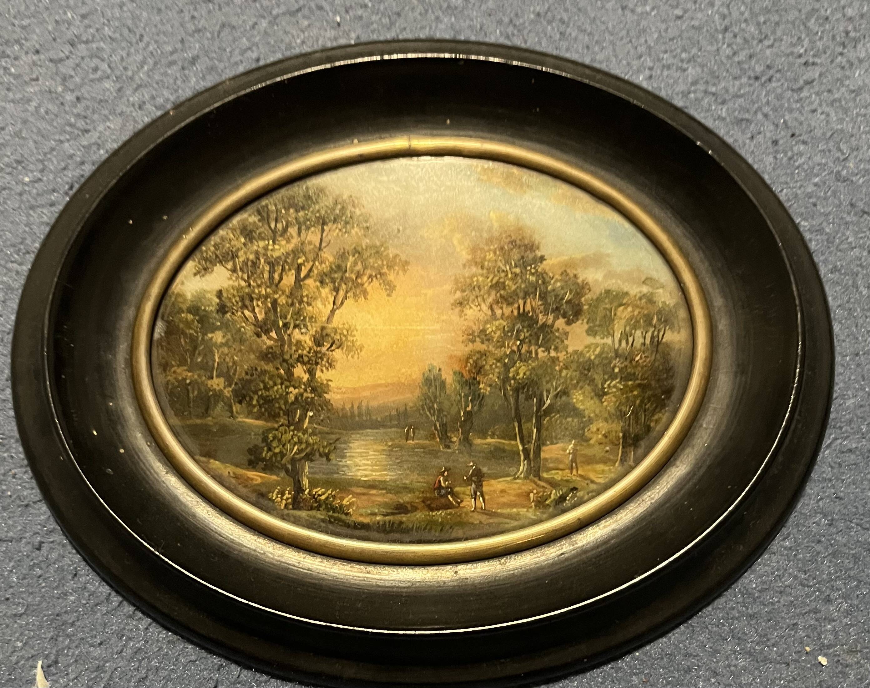 Miniature sur bois, paysage, romantique