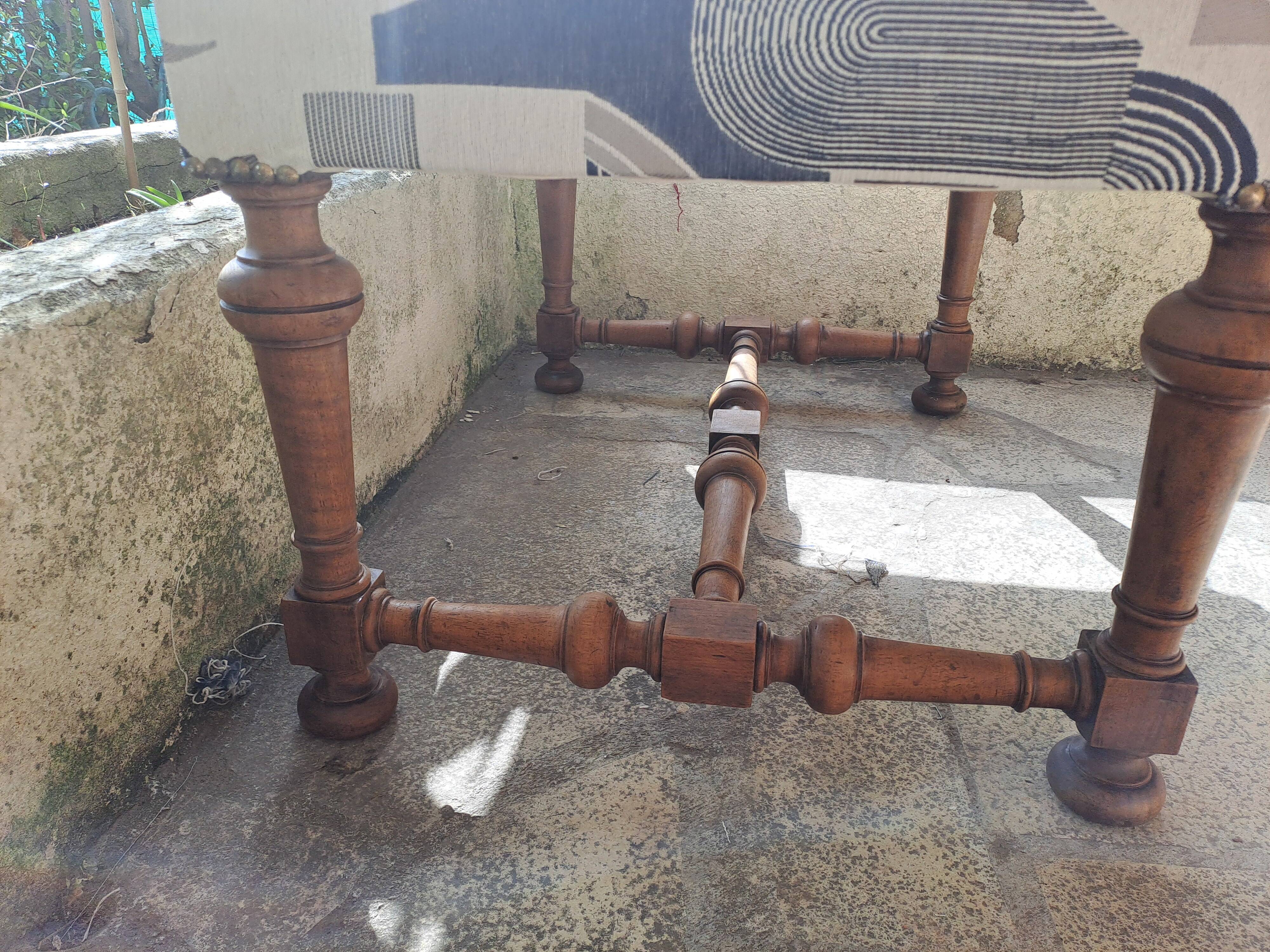 Set of 2 rectangular poufs, art deco footboard, reupholstered, vintage, 1930s/1950s
