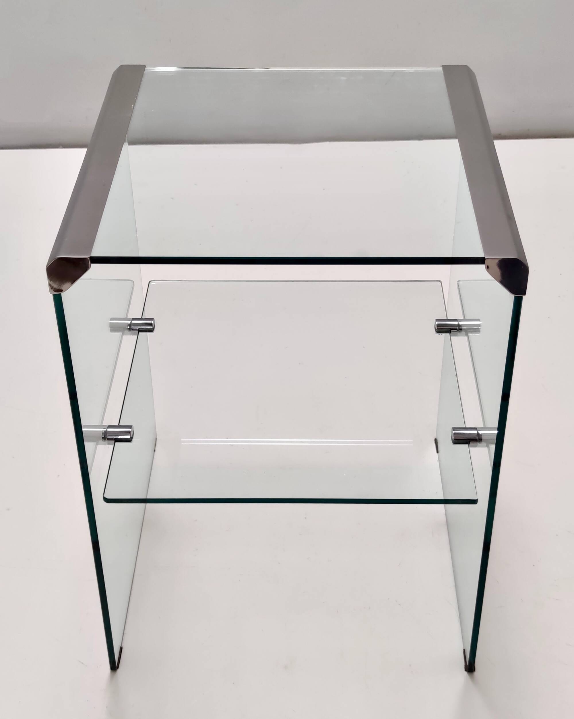 Tempered Glass and Steel Etagere by Gallotti & Radice with a Shelf