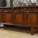 Brutalist sideboard in elm by Aranjou 1950s
