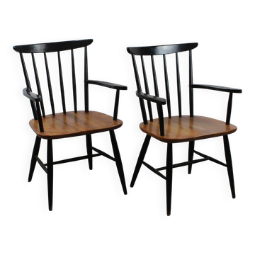Pair of vintage Scandinavian-style bridge armchairs