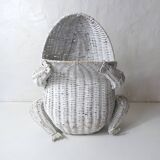 Corbeille à papier grenouille vintage en rotin blanc