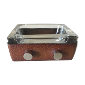 Cendrier cuir et verre moderniste design annees 50 60