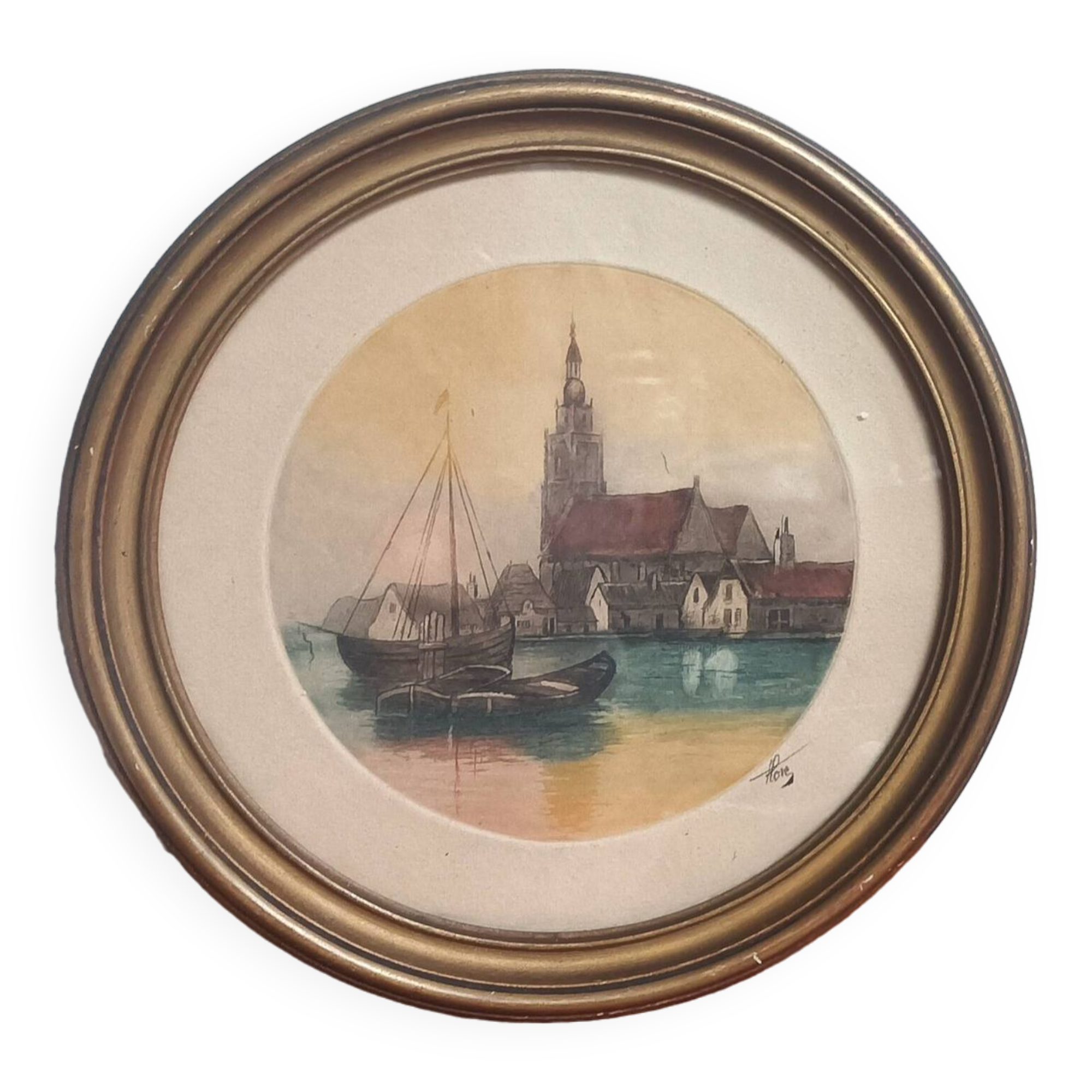 Small signed marine landscape painting