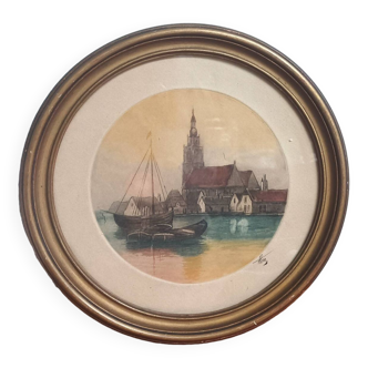 Small signed marine landscape painting