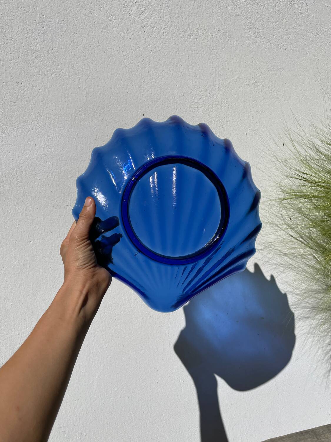 Blue glass shell salad bowl