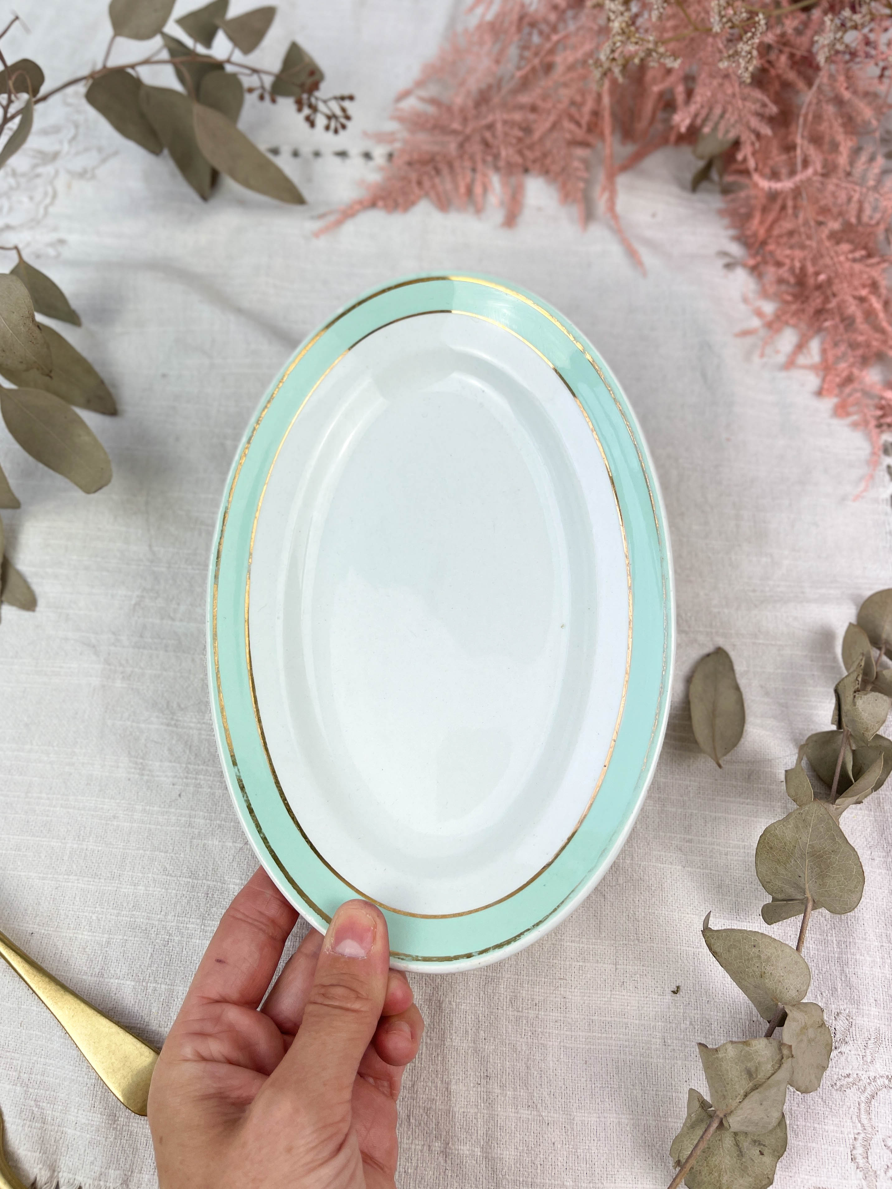 Ravier luneville "dauphine" porcelaine blanc vert