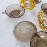Set of 6 Art Deco dessert bowls in smoked glass.