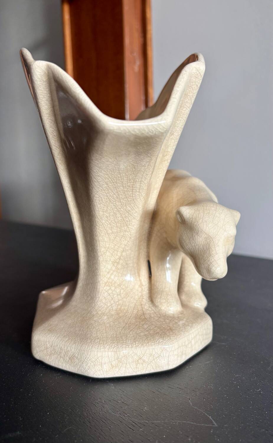 Art Deco polar bear vase in crackle-effect ceramic