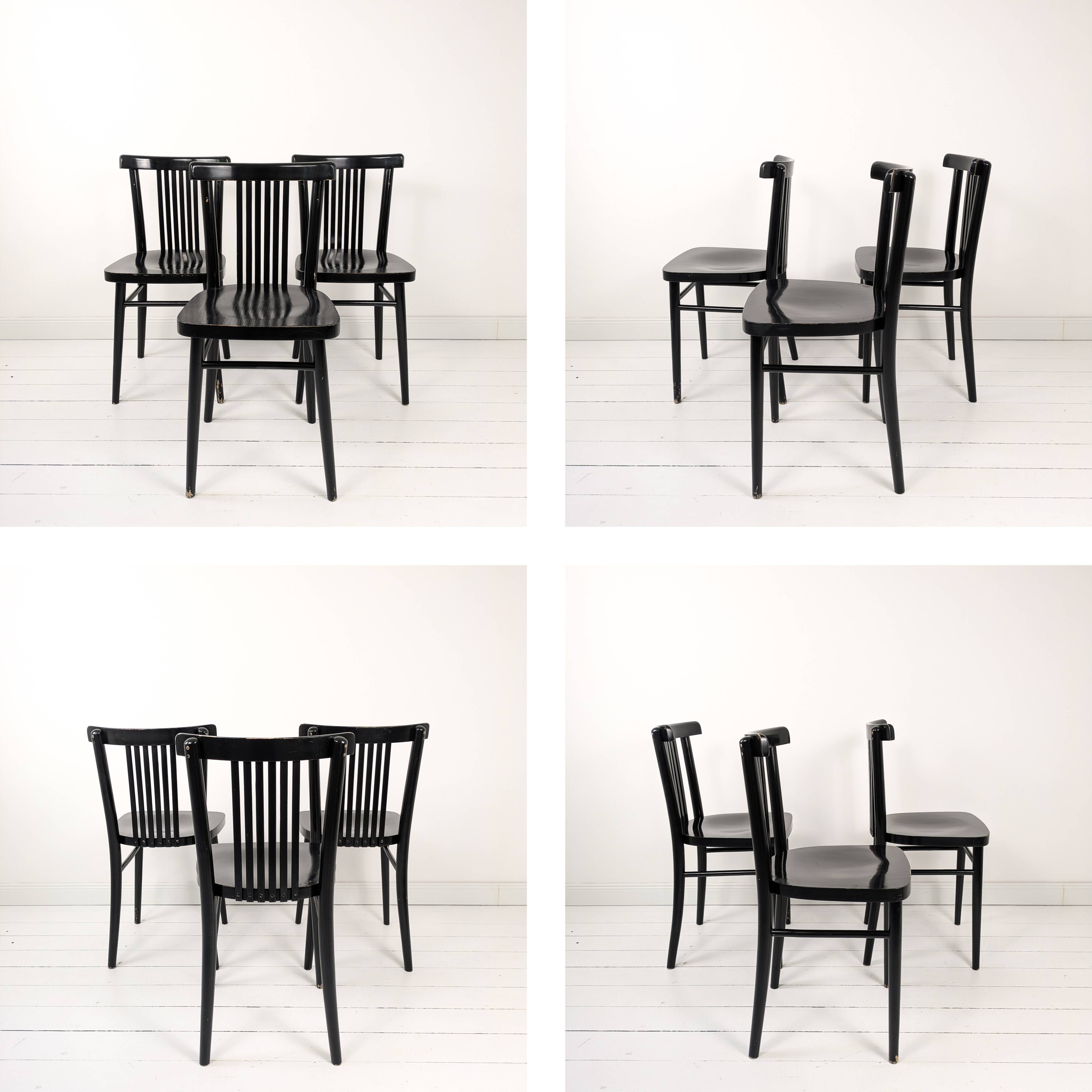 Lot de 3 chaises bistrot vintage bois courbé, style café viennois 60s