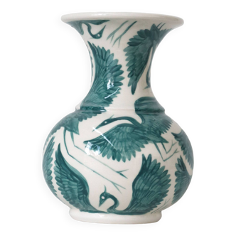 Rosanna Corfe Hand Painted Herons Flute Vase - Forest Green