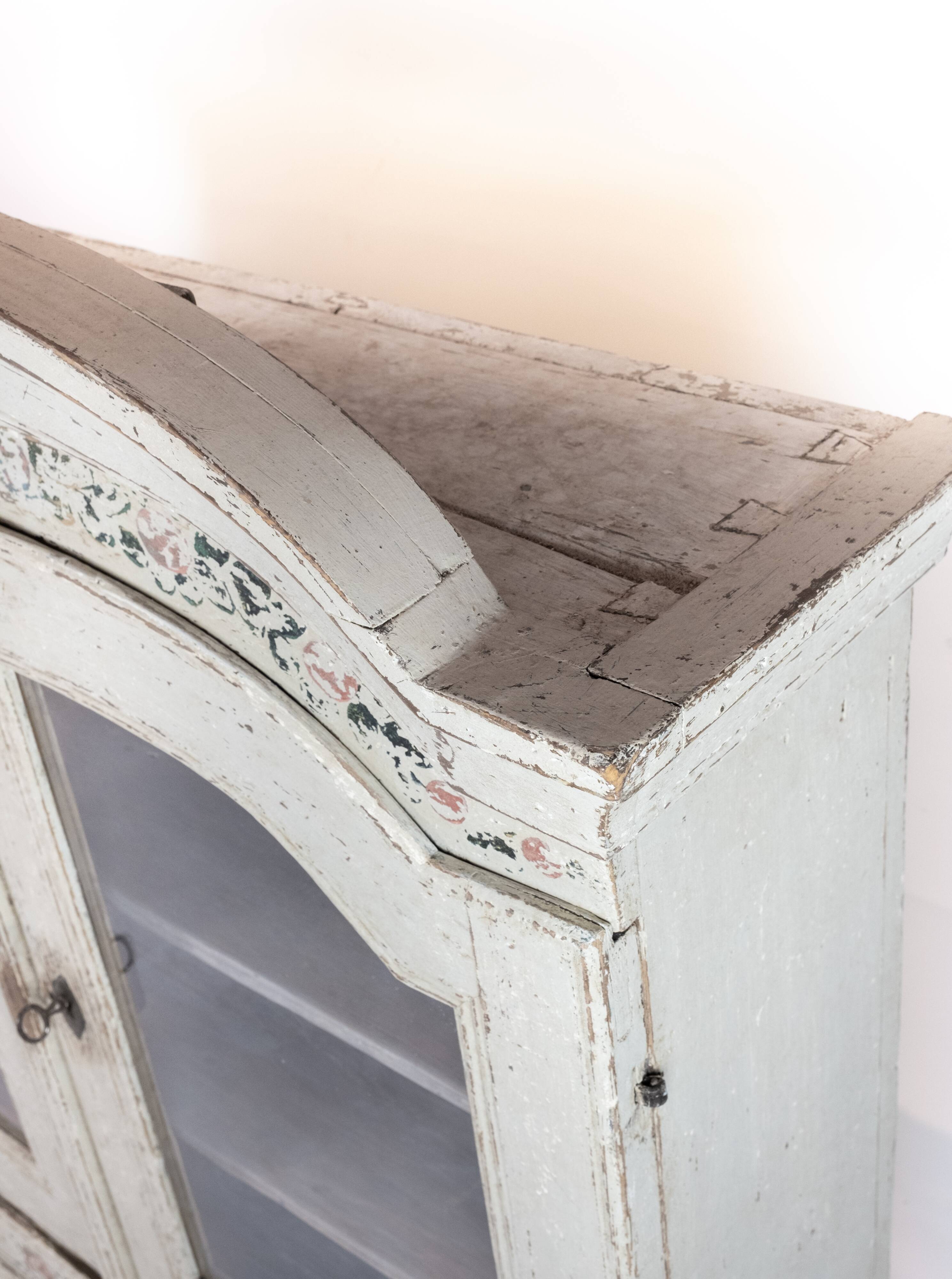 Grey painted hanging glass cabinet in gustavian style from around 1820