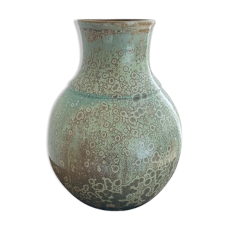 Signed enamelled and crystallized ball vase
