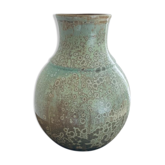Enamelled and crystallized ball vase signed