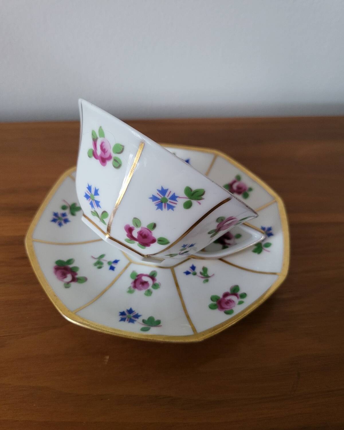 Limoges Porcelain Cup with Decor of Barbel Fish and Roses