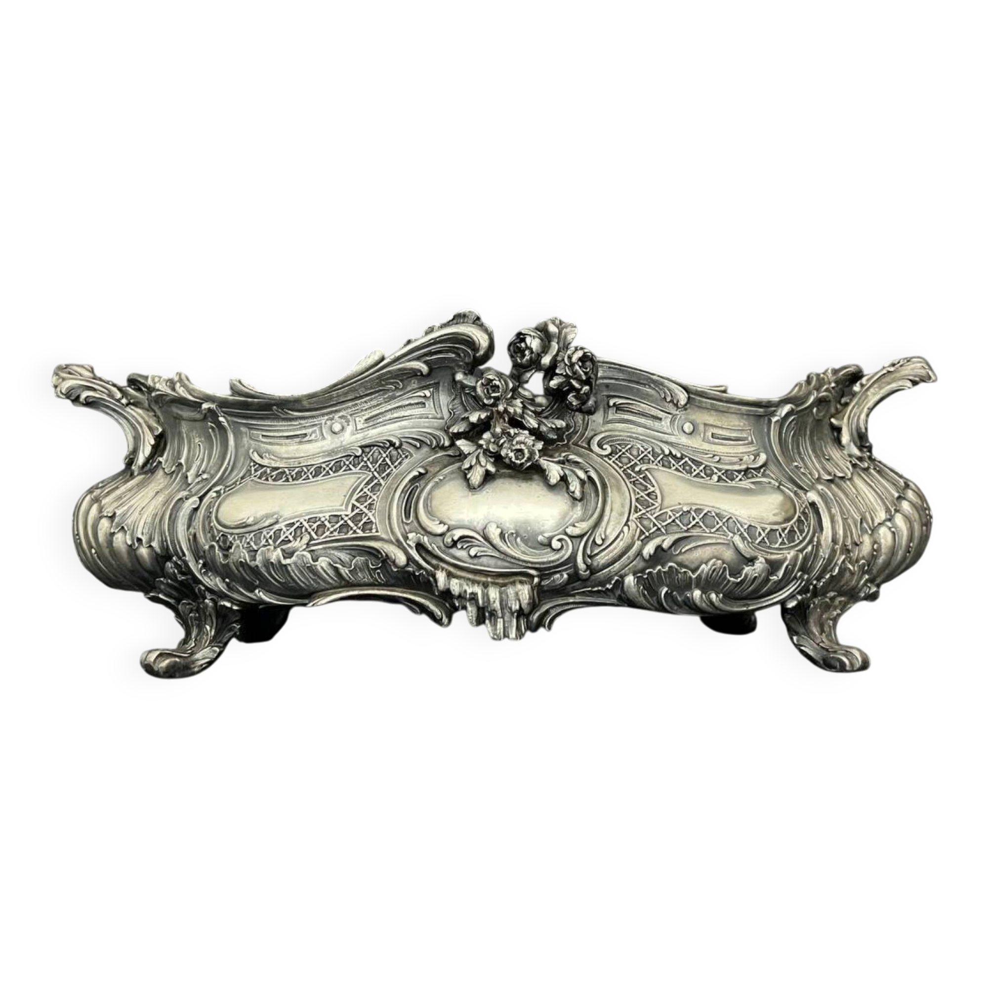 Large table planter in silvered bronze, Louis XV style.