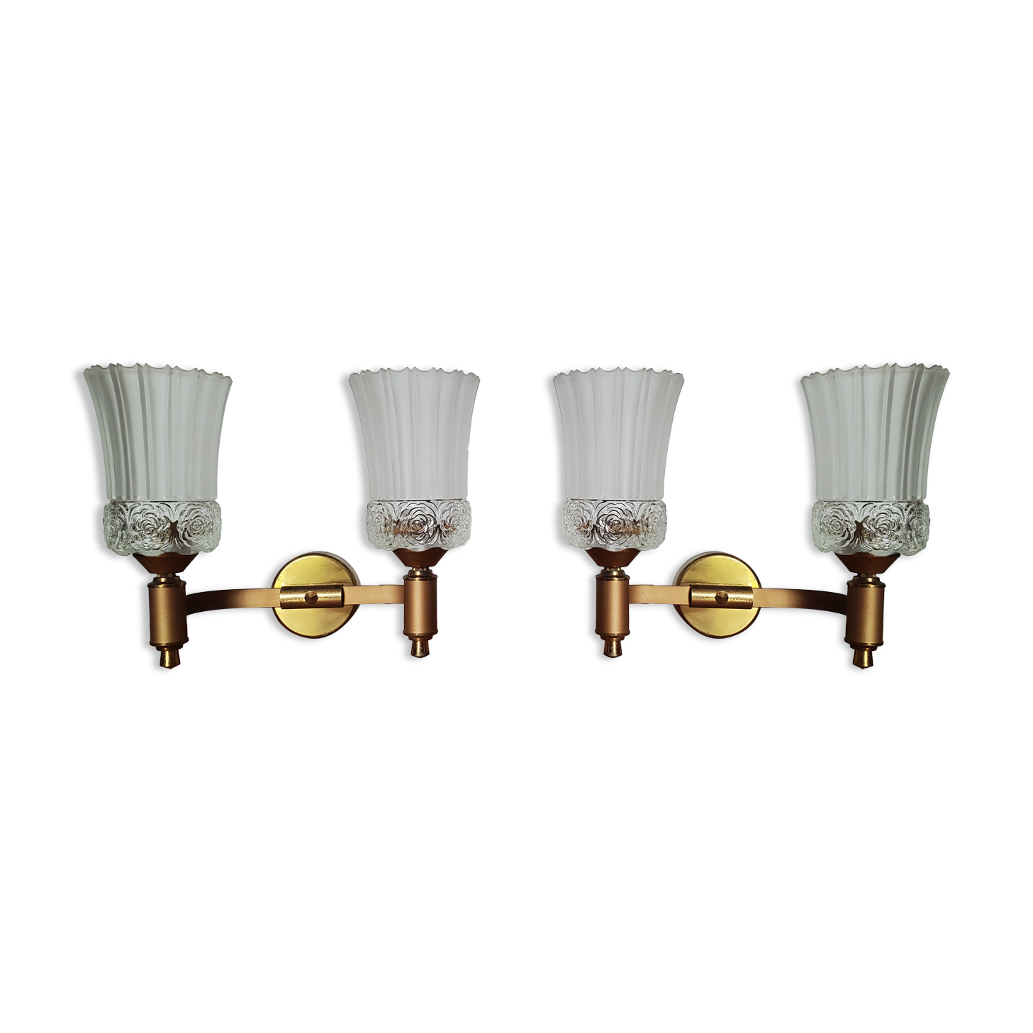 Pair of art deco wall lamps glass paste