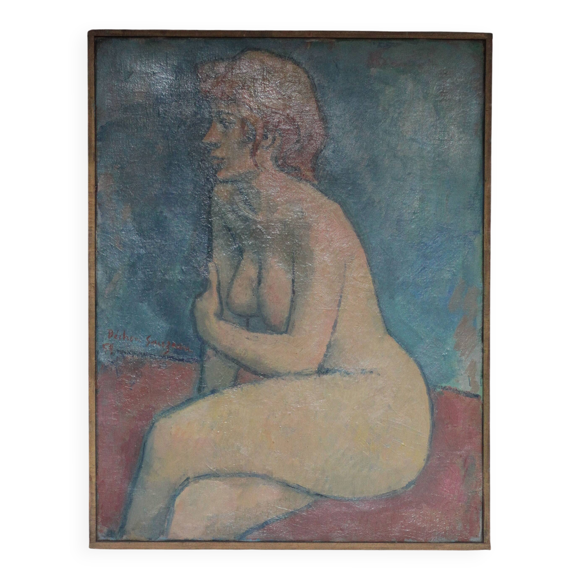 Painting signed Béchon-Sauzeau, painting of a nude woman, oil on canvas