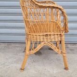 Rattan and wicker armchair 1960