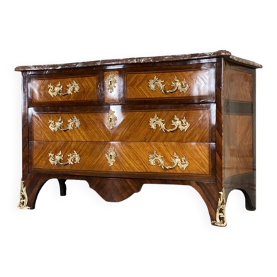 Commode en placage de bois de rose et palissandre, bronze doré, marbre de Rance, Louis XV