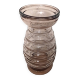 Ancien vase à jacinthe en verre fumé rose violet
