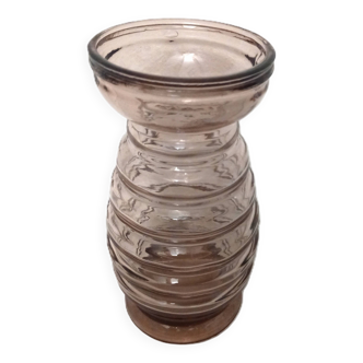 Ancien vase à jacinthe en verre fumé rose violet