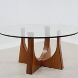 Mid century italian walnut and glass round dining table 1960s