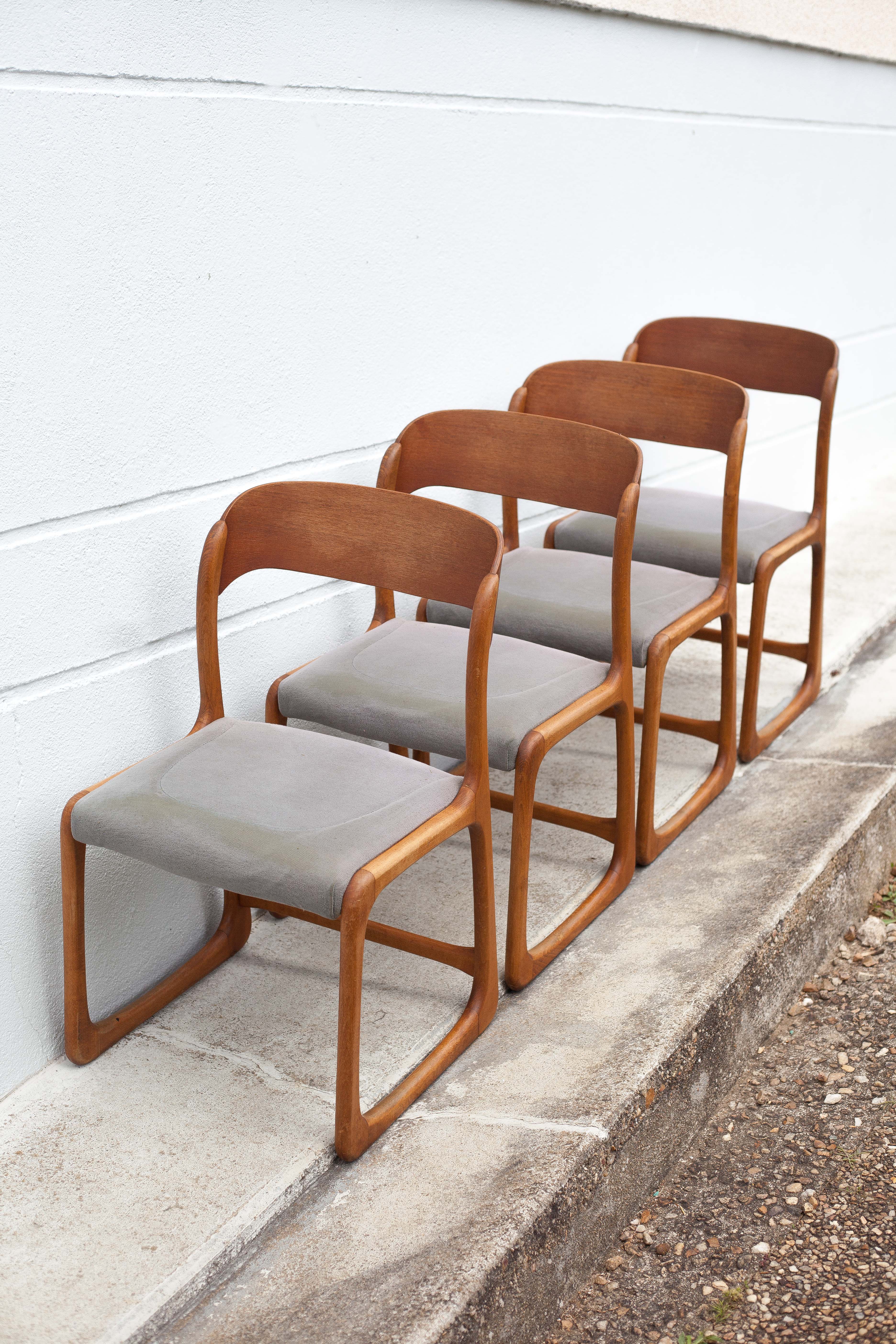 Lot 4 chairs Baumann model Sled sled, wooden chair, Scandinavian design chair, 60s