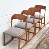 Lot 4 chairs Baumann model Sled sled, wooden chair, Scandinavian design chair, 60s