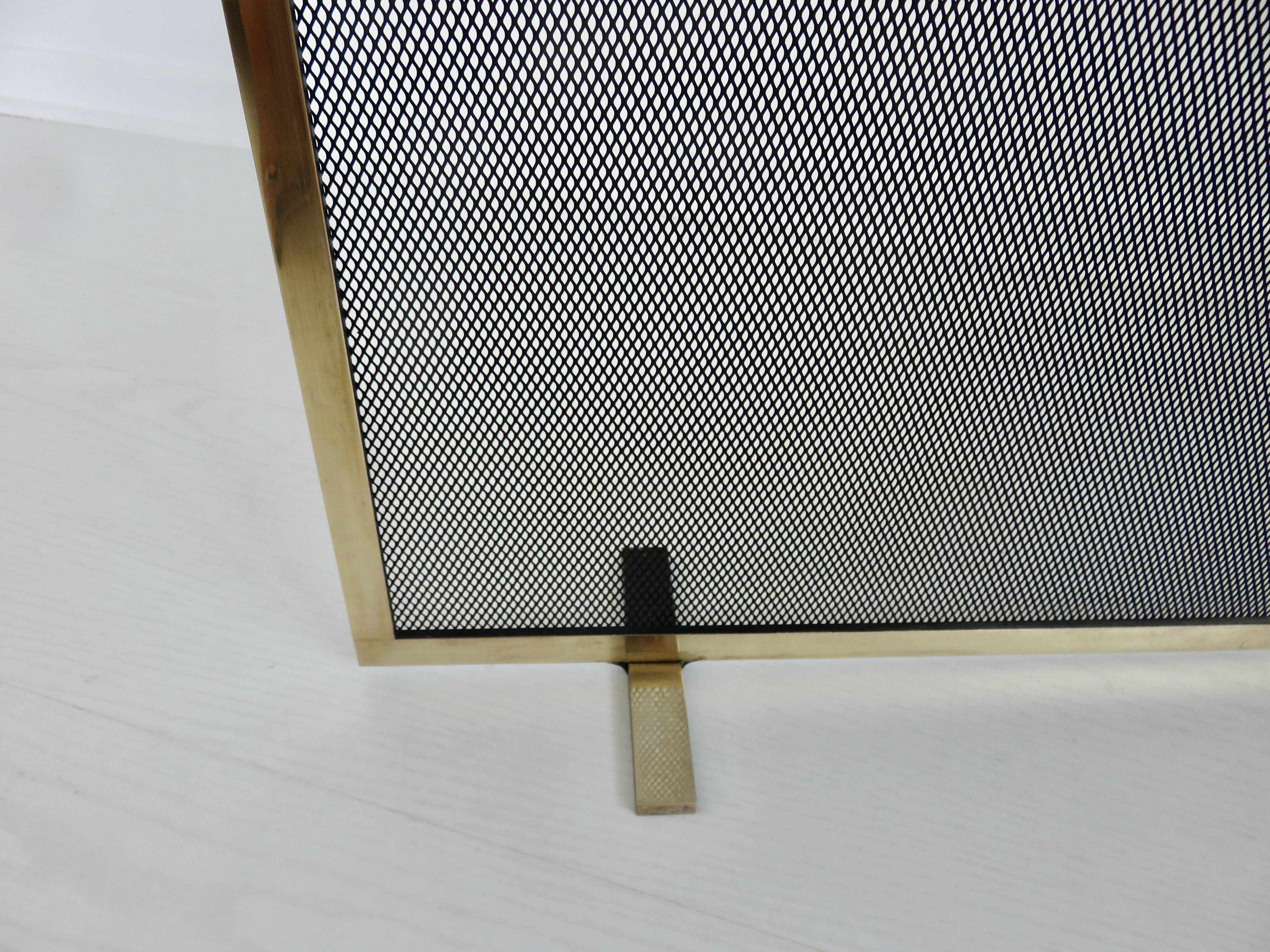 Fire screen for minimalist fireplace, modernist, 1970, brass