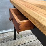 Small two-tone honey and black desk side table