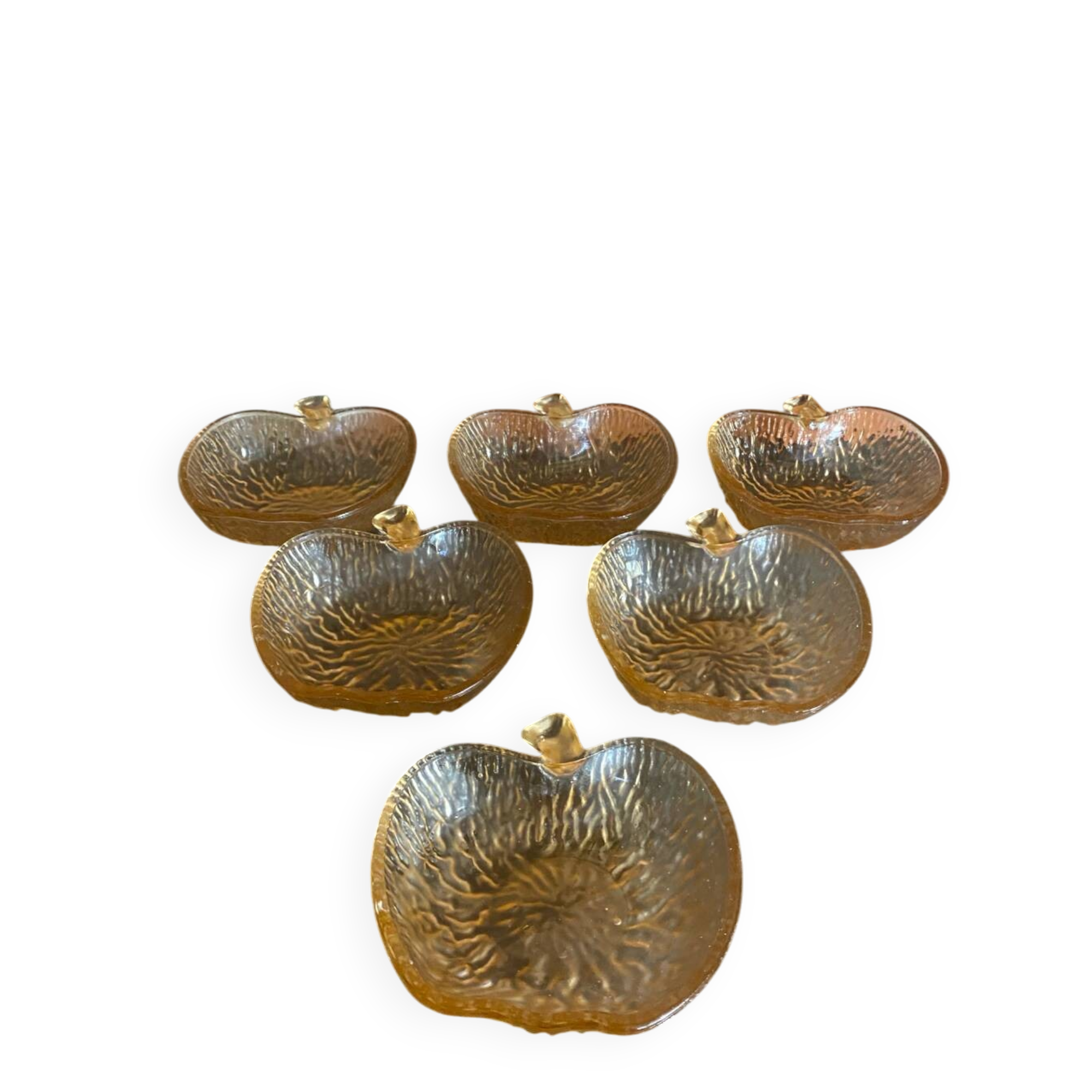 6 Antique Moulded Glass Bowls Pink Amber Apple Shape Vintage #D515