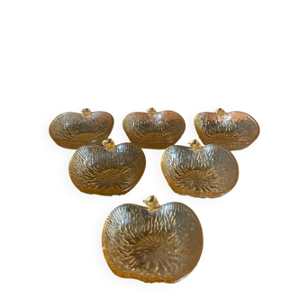 6 Antique Moulded Glass Bowls Pink Amber Apple Shape Vintage #D515