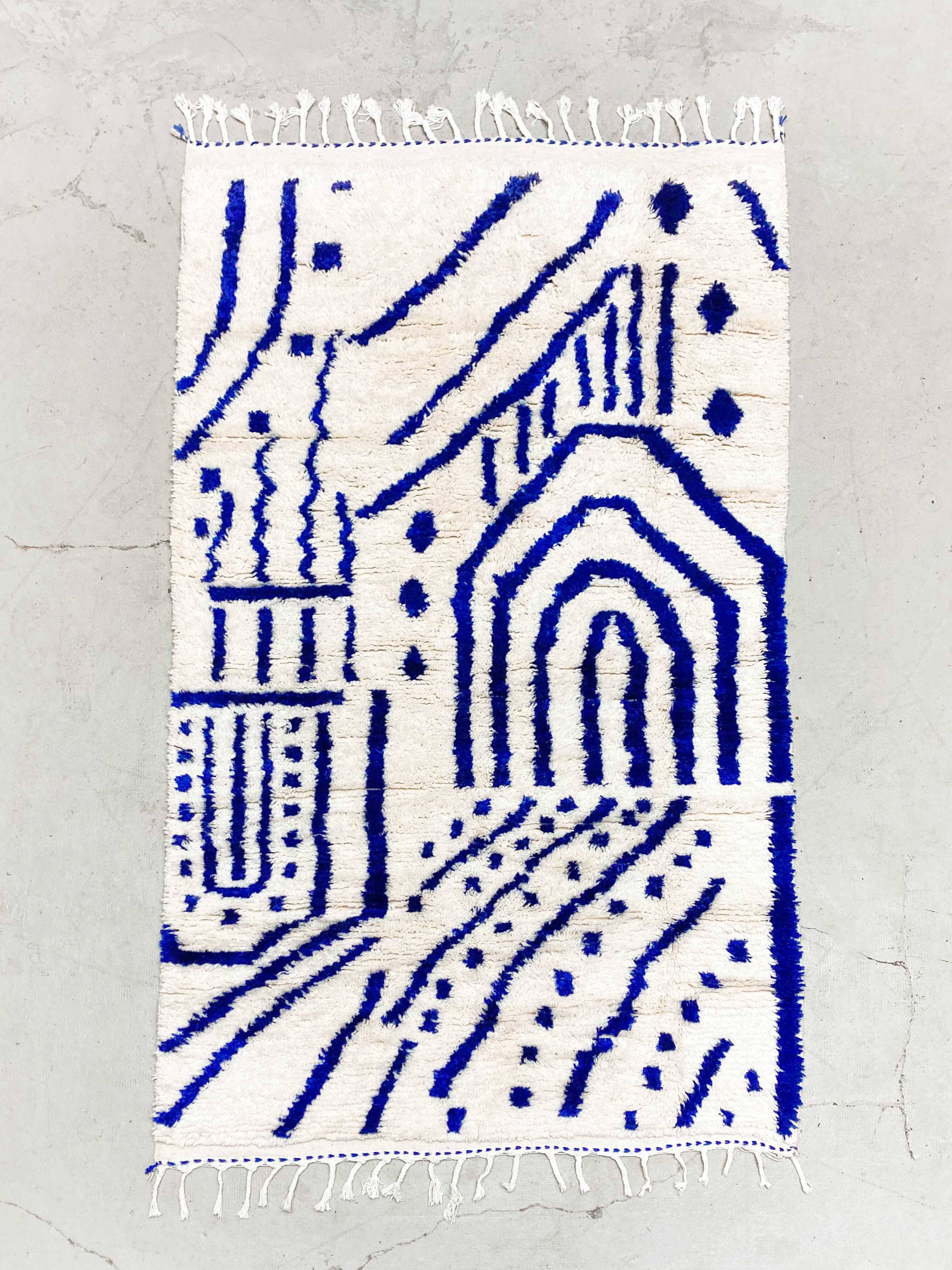 Azilal Moroccan Berber rug with majorelle blue patterns 2.53x1.45m new