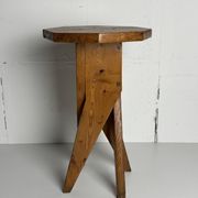 Midcentury brutalist artisanal rustic handcrafted stool, France 1960s