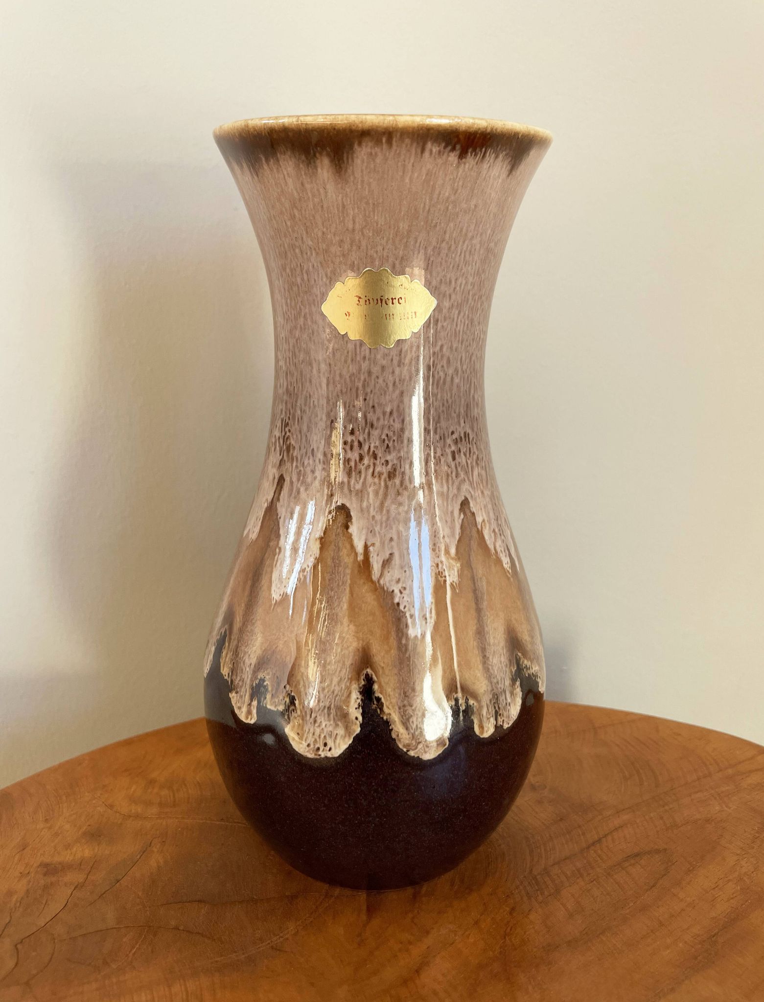 Brown German Fat Lava Style Vase with Drip Glaze, Töpferei Zimmermann