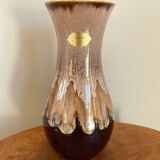 Brown German Fat Lava Style Vase with Drip Glaze, Töpferei Zimmermann