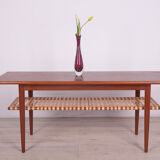 Mid-Century Teak and Rattan Coffee Table, 1960s