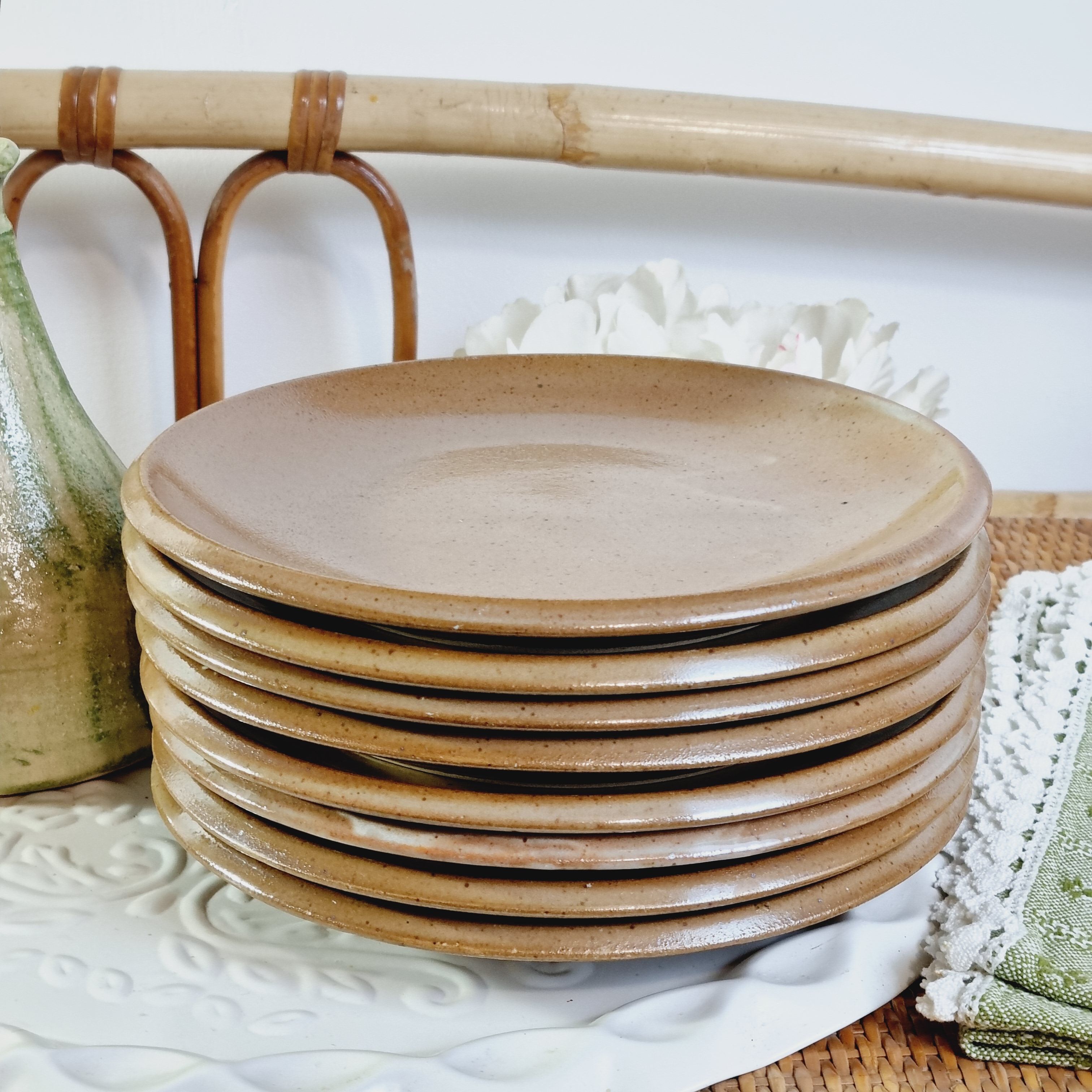 Set of 8 dessert plates Grès de Brenne