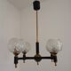 French Vintage Retro Mid Century Black & Gold 4 Arm Chandelier with Glass Shades 5015
