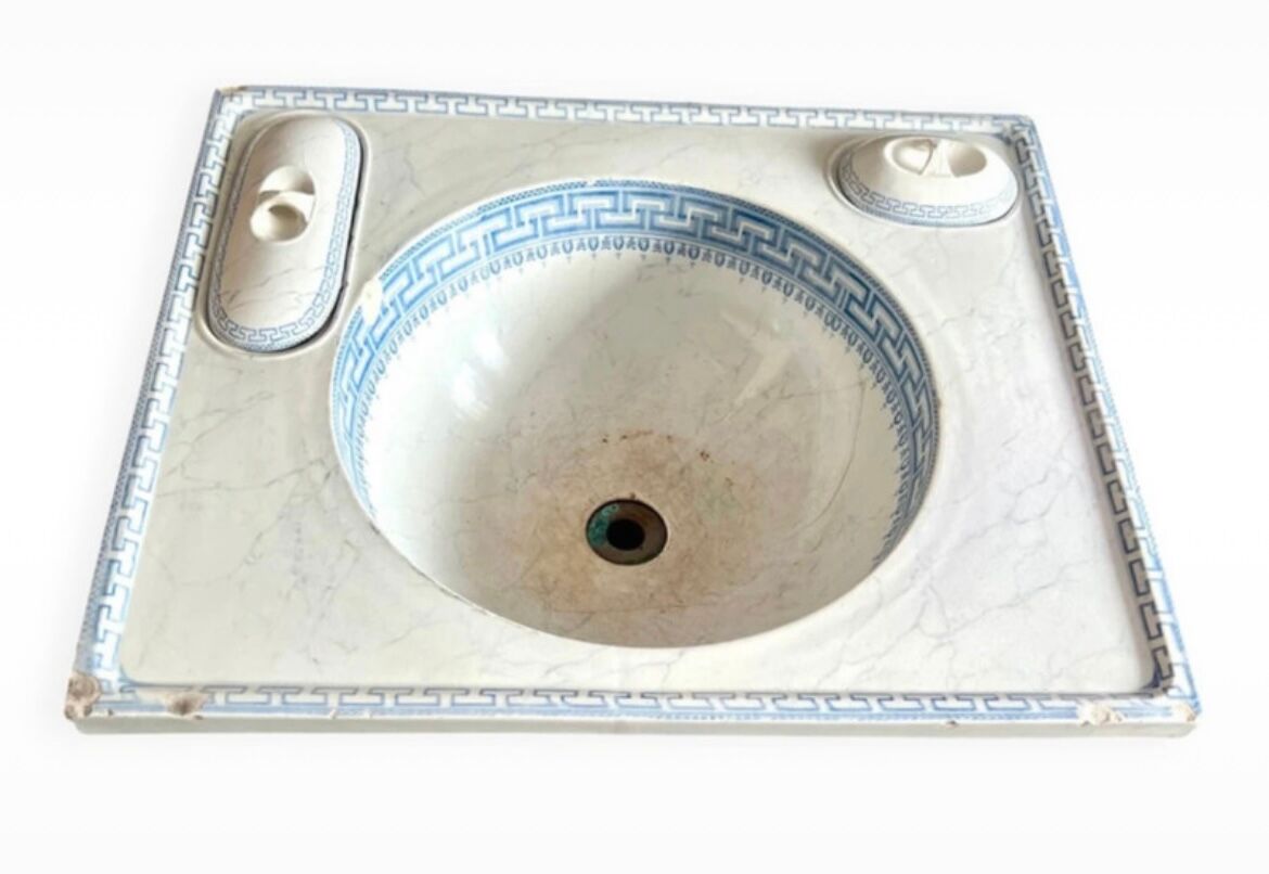 Vintage Blue Decorated Porcelain Washbasin