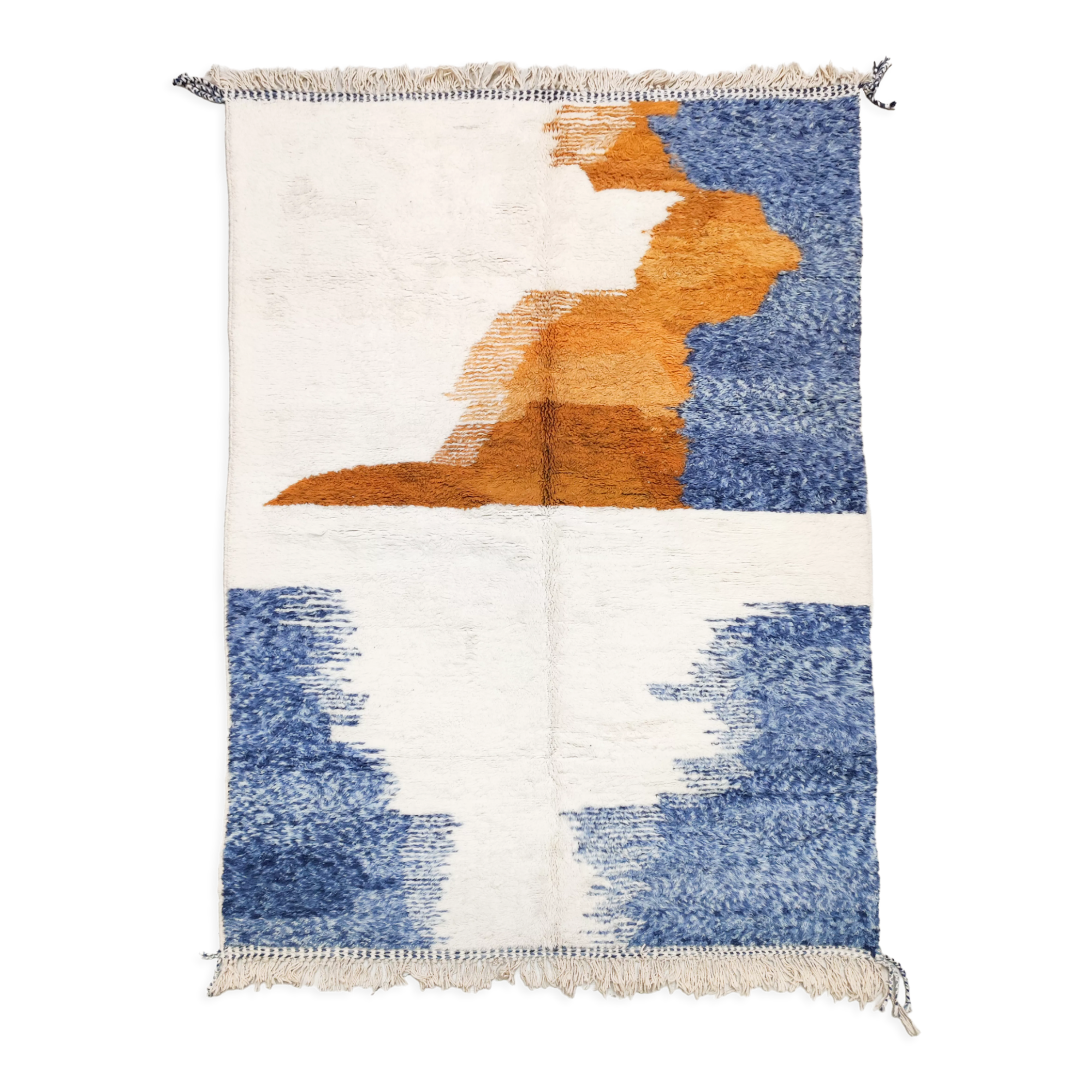 Moroccan Berber rug Boujaad ecru with colorful and mottled patterns 300x212cm