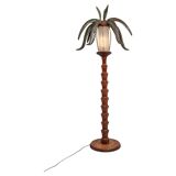 Palm floor lamp carved hand in wood and skin 1970s
