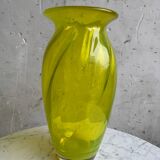 Lime Green Hand-Blown Uranium Glass Swirl Vase — 30 cm, Flared Rim, Art Glass