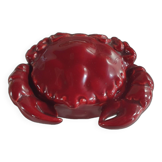 burgundy red slip ceramic box in the shape of a vintage crab