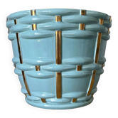 Saint-Clément cache-pot planter signed Blanche Letalle model 4086-000 in blue ceramic and gilding – 28 cm