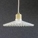 Opaline pendant light in white glass with transparent pleated edges - contemporary metal socket