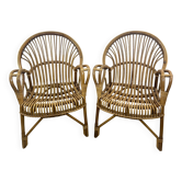Vintage 1960s armchairs (the pair) in rattan and bamboo.