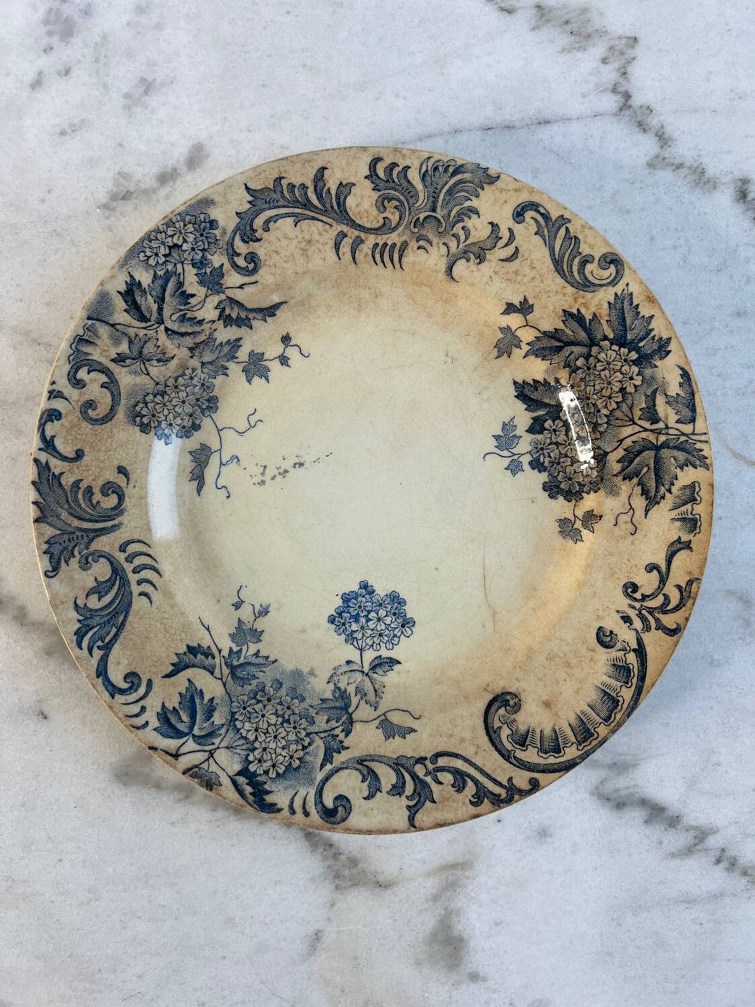 2 assiettes plates terre de fer boule de neige St Amand