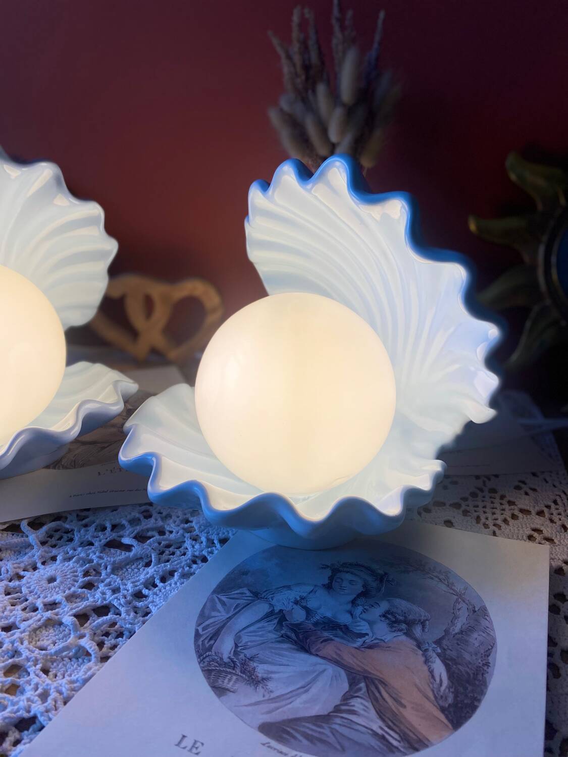 Rare pair of vintage shell lamps